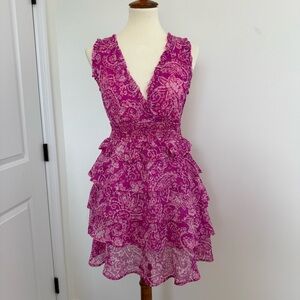 Fate Women’s Paisley Print V-Neck Chic Pink Ruffle Dress Sz Small Whimsical